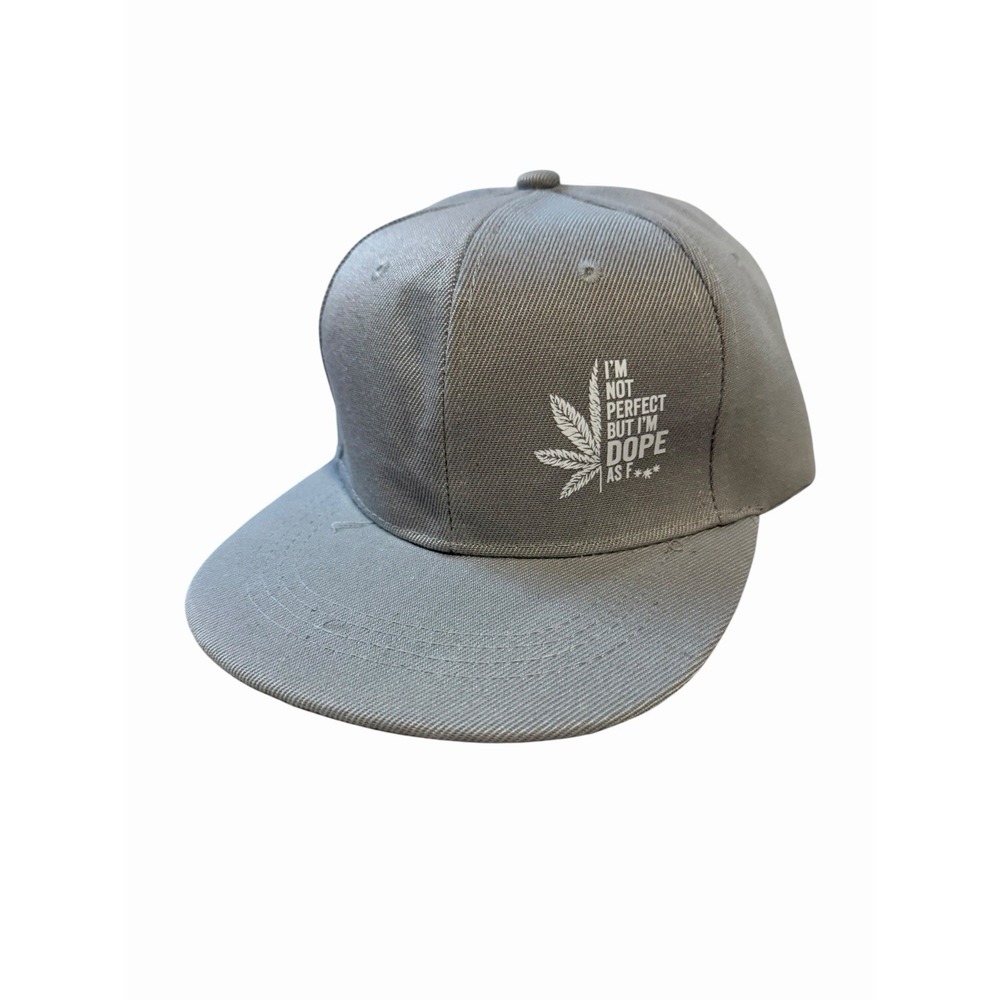 NEW mens snapback flat bill hat cap adjustable grey pot leaf not perfect dope